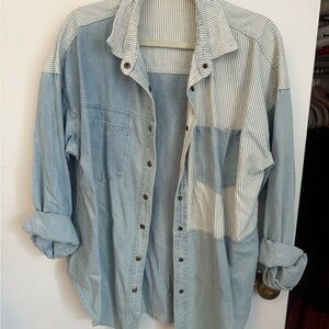 Gilded Intent Blue and White Patchwork Denim Jacket